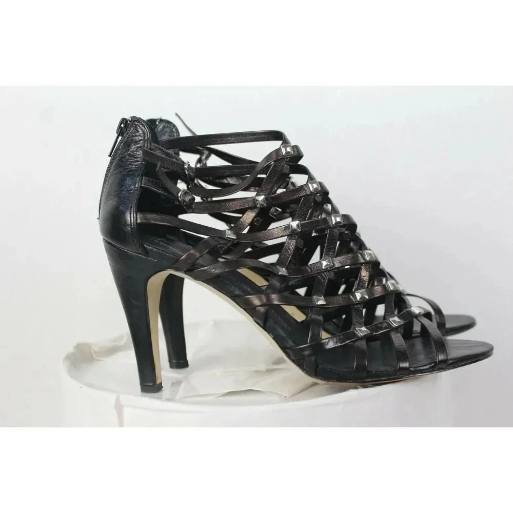 Franco Sarto Black Leather Cage Strappy Heels Size 9M